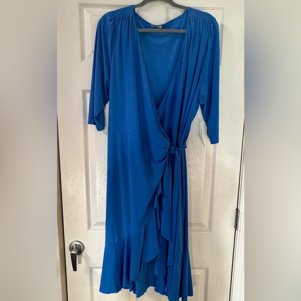 Kiyonna Whimsy Blue Wrap Dress 3X New With Tags